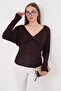 Women's Drawstring Detailed V-Neck Transparent Blouse 260486 - - 4