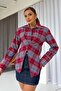 Plaid Patterned Women's Shirt with Tie Detail - Red - 4