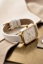 Gekas Luxury Women's Wristwatch - Vintage Rectangular Case with Gold Detailing and White Leather Strap Premium Watch - 6
