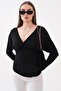 Women's Drawstring Detailed V-Neck Transparent Blouse 260486 - - 3