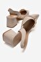 Women's Side and Back Open Heeled Sandals Beige Wrinkled - 4