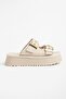 Women's Beige Suede High PU Sole Double Buckled Slipper - 4