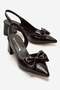 Women's Bow-Tie Side and Open-Back Heeled Sandals Brown Wrinkled