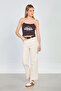 Women's Belted Cropped Jean Trousers - Ecru - 2