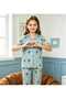 Mother & Daughter Combination Pajama Set Milan Fabric Seasonal Shirt Collar Short Sleeve Blue Teddy Bear Pattern (Sold Separately) - 5