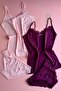 Lace |   Pink and Purple Color Cotton Undershirt and Panties Set with Rope Straps - 4