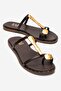 Tessa Brown Genuine Leather Women's Flip Flops with Gold Buckle