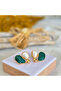 Kpe-2002 Emerald Baroque Pearl Detailed Organic Form Earrings