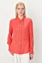 Wide Sleeve Cuffed Scarf Collar Jacquard Shirt Coral