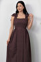 Square Neck Shoulder Bow Gathered Dress 2026-4570 - 2