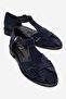 Dexara Navy Blue Suede Genuine Leather Women's Sandals