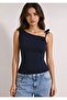 Women's Fitted/Asymmetrical Collar Sleeveless Tie Detailed Stretchy Viscose Blouse 0092 - 2
