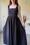Midi Flared Black Dress with Bow Detail on the Back and Straps - 4
