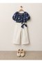 Girl's 2-Piece Set Embroidered Tie-Up Balloon Sleeve Crop Top High Waist Gabardine Pants for Holidays Daily Special Occasions - 2