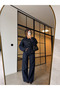 Navy Blue Waist-Slit Jacket and Trousers Denim Set - 4