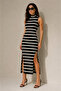 Striped Short High-Neck Double Slit Ribbed Dress - 4