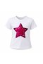 Girls' White T-Shirt with Sequin Star Print – Casual Stylish Design 3-14 Years