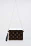Women's Quilted Gold Stone Suede Portfolio Handbag and Clutch Bag with Ankle Strap and Chain Strap - 4