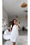 Ecru Collared Basic Dress with Striped Front and Pockets - 3