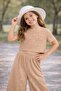 Hat, Fully Stoned Wrinkled Fabric Crop Top & Wide-Legged Trousers Girls' Set