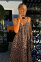 New Season Women's Rope Strap V-Neck Long Leopard Patterned Single Jersey Summer Comfortable Dress - 4