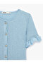 Jewel Button Detailed Ruffled Short Sleeve Crew Neck Cardigan - 5