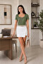 Women's Ribbed Knitwear V-Neck Short Sleeve Basic Blouse - 5