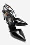 Thalia Black Patent Leather Pointed Toe Women's Thin Heeled Shoes with Charms