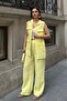Women's Yellow Long Vest and Trousers Linen Textured Top and Bottom Set