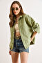Women's Khaki Chic Embroidered Pocket Herringbone Gabardine Shirt Jacket Ckt-19000507 - 5