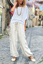 Italian Beige Linen Casual Woven Trousers with Pockets on the Sides and Elasticated Legs 100 35 - 4