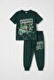 Green Crocodile Printed Tracksuit Boys' T-Shirt 2-Piece Set 23914 - 3