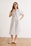 Women's Ecru Blue V-Neck Muslin Dress with Oval Epaulet Detail at the Bottom Elb-19002643 - 4