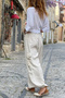 Italian Beige Linen Casual Woven Trousers with Pockets on the Sides and Elasticated Legs 100 35 - 2