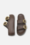 Women's Brown Buckle Double Strap Daily Comfortable Light Sole Eva High Platform Sole Slippers - 4