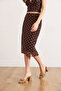 Women's Brown Lined Polka Dot Tulle Skirt Etk-19000427 - 3