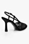 Women's Gloria Black Satin Heeled Shoes - 3