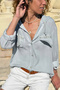Italian Gray Hooded Washed Cotton Casual Woven Shirt with Studded Pockets 75 55
