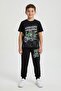 Black Crocodile Printed Tracksuit Boys' T-Shirt 2-Piece Set 23913