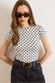 Women's White Crew Neck Polka Dot Polyamide Blouse Blz-19003333 - 3