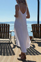 Italian White Strappy Linen A-Form Fit Casual Woven Dress with Pockets 45 35 - 2