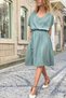Italian Khaki V-Neck Pocketed Shiny Decorated Elastic Waist Loose Woven Dress 100 50