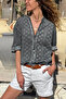 Italian Anthracite Judge Collar Ethnic Patterned Washed Cotton Loose Woven Shirt 75 55