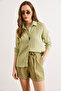 Women's Green Striped Draped Woven Shirt Gml-19001427 - 2