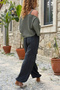Italian Black Linen Casual Woven Trousers with Pockets on the Sides and Elasticated Legs 100 35 - 4