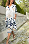 Italian White-Navy Blue Shirt Collar Ethnic Patterned Pocketed Loose Woven Dress 110 65 - 3