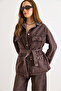Women's Brown Belted Denim Jacket with 4 Pockets Ckt-19000503