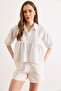 Women's White Striped Balloon Sleeve Ayrobin Shirt Gml-19001445 - 3
