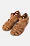 Women's Taba Khaki Leather 35-41-42 Number Strapped Flat Wedge Heels Side Open Sandals - 2