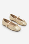 Women's Blunt Toe Bow Detailed Strappy Knitted Patterned Mary Jane Daily Ballet Flats Teyra Gold - 6